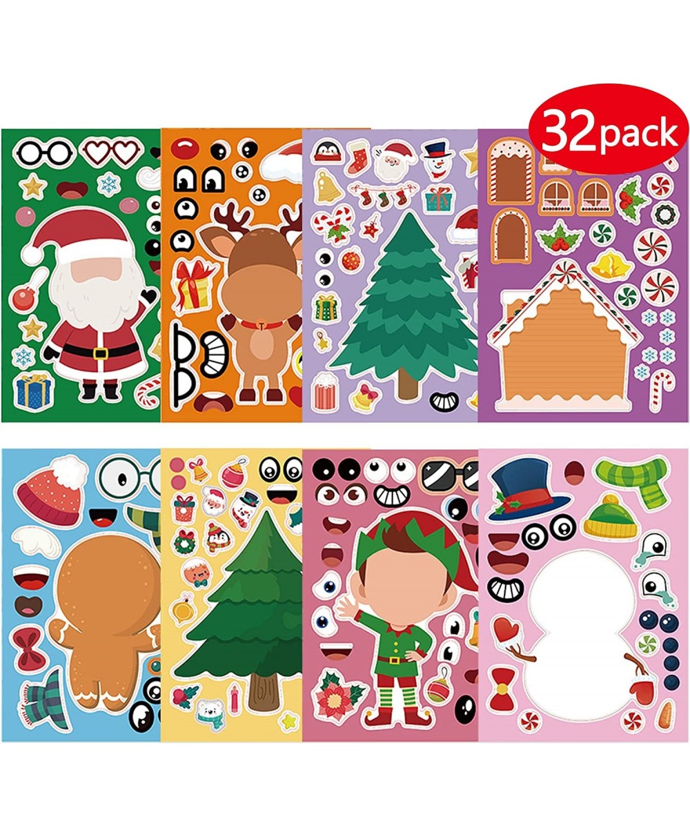 32 Sheets Christmas Party Games Stickers for Kids Crafts Make a Face Stickers DIY Make Your Own Santa Claus Snowman Reindeer ...