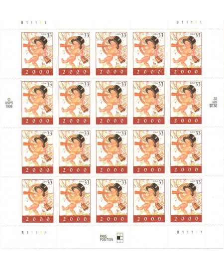 Happy New Year Baby Full Pane of 20 x 33-Cent Postage Stamps USA 2000 Scott 3369 $16.05 - Collectible Postage Stamps