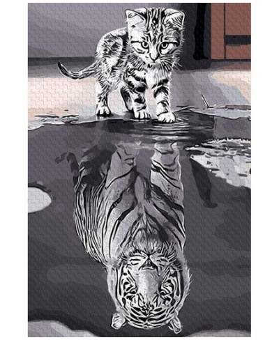 Puzzles for Adults Jigsaw Puzzles 1000 Pieces for Adults Kids– Cat Reflection and Tiger Jigsaw Puzzle Artwork Intellective Ed...