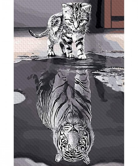 Puzzles for Adults Jigsaw Puzzles 1000 Pieces for Adults Kids– Cat Reflection and Tiger Jigsaw Puzzle Artwork Intellective Ed...