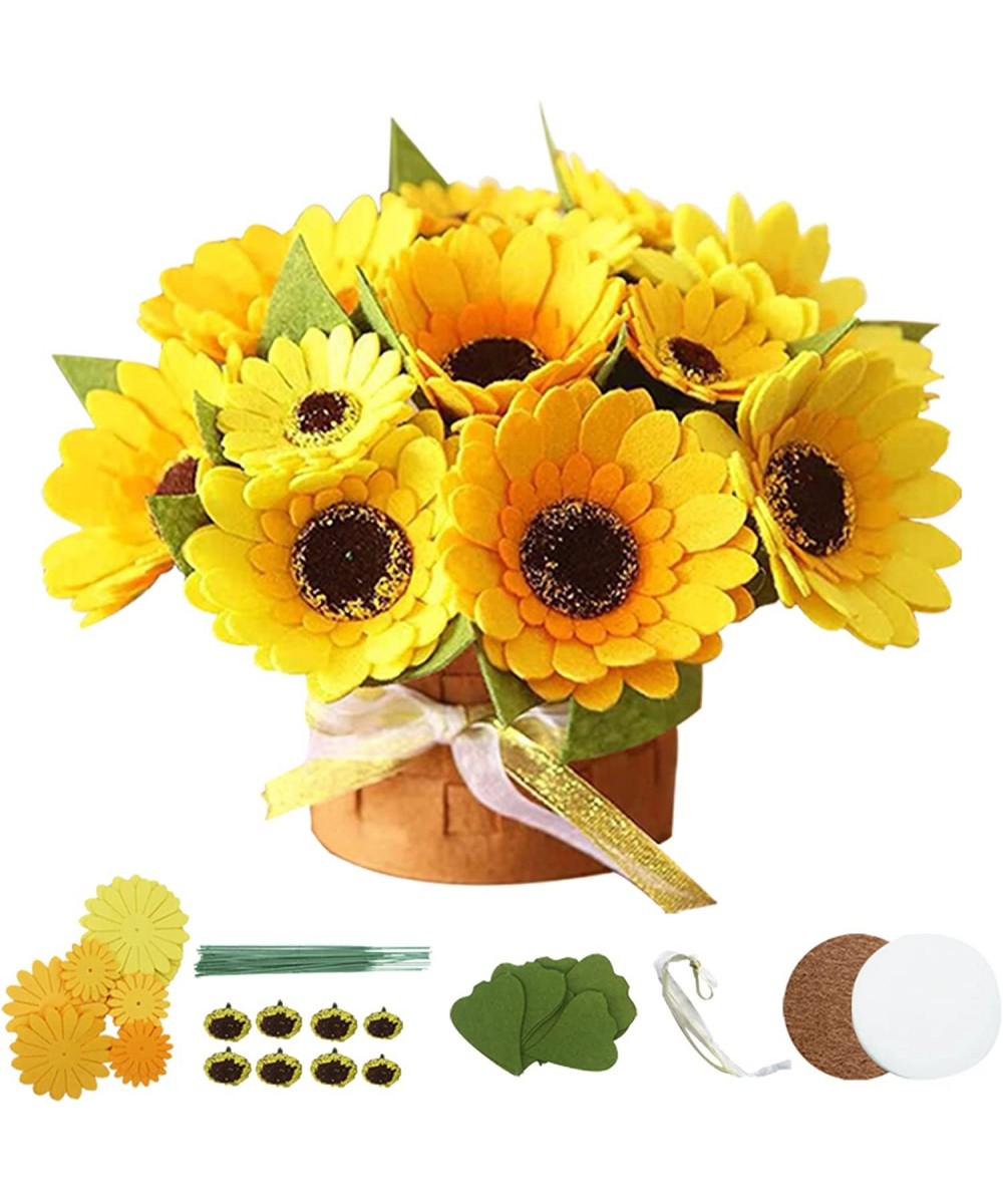 BAZIMA DIY Felt Flower Art Craft Kit DIY Felt Sunflower Bouquet Kit Floral Gifts Beginner Craft Kit Arrange Pre-Cut Felt Flow...