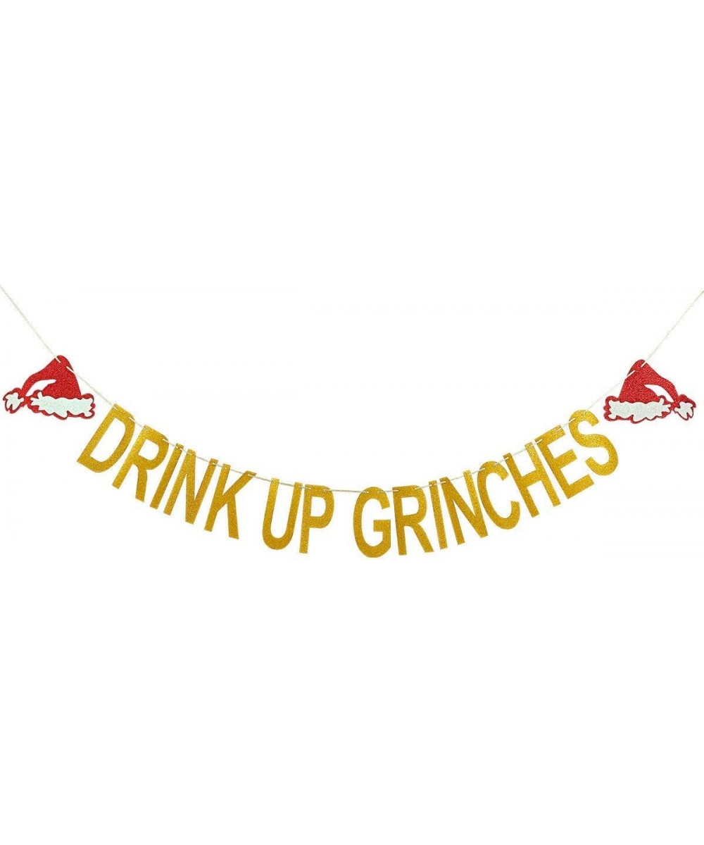 Drink Up Grinches Banner Gold Glitter Grinch Christmas Decorations The Grinch Party Decor Merry Christmas Banner Ugly Christm...