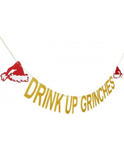 Drink Up Grinches Banner Gold Glitter Grinch Christmas Decorations The Grinch Party Decor Merry Christmas Banner Ugly Christm...