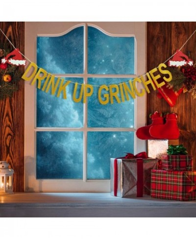 Drink Up Grinches Banner Gold Glitter Grinch Christmas Decorations The Grinch Party Decor Merry Christmas Banner Ugly Christm...