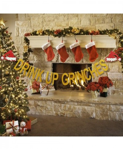 Drink Up Grinches Banner Gold Glitter Grinch Christmas Decorations The Grinch Party Decor Merry Christmas Banner Ugly Christm...