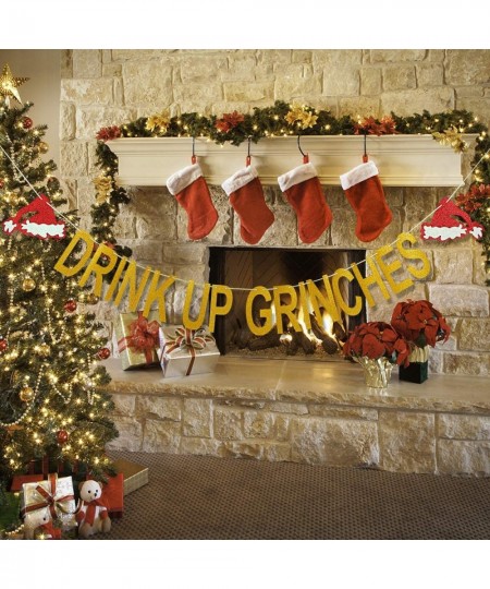 Drink Up Grinches Banner Gold Glitter Grinch Christmas Decorations The Grinch Party Decor Merry Christmas Banner Ugly Christm...