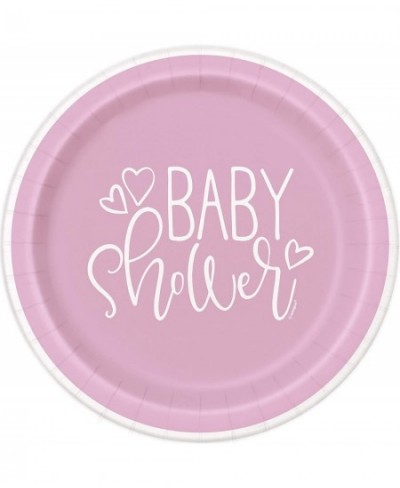 Pink Hearts Baby Shower Round Dessert Plates - 8 Pcs $12.80 - Kids' Party Tableware