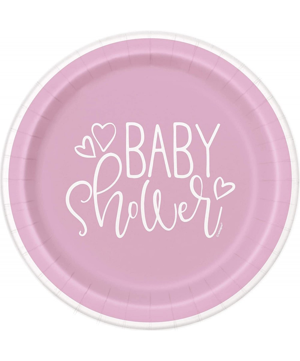 Pink Hearts Baby Shower Round Dessert Plates - 8 Pcs $12.80 - Kids' Party Tableware