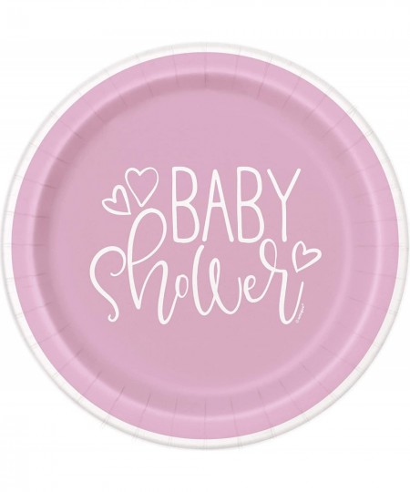 Pink Hearts Baby Shower Round Dessert Plates - 8 Pcs $12.80 - Kids' Party Tableware