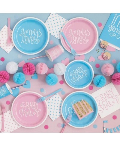 Pink Hearts Baby Shower Round Dessert Plates - 8 Pcs $12.80 - Kids' Party Tableware