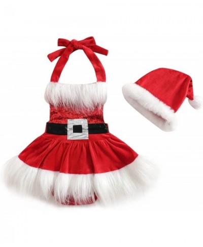 Toddler Baby Girls Christmas Onesie Velvet Halter Furry Romper Dress and Santa Hat Baby Christmas Costume $21.08 - Kids' Cost...