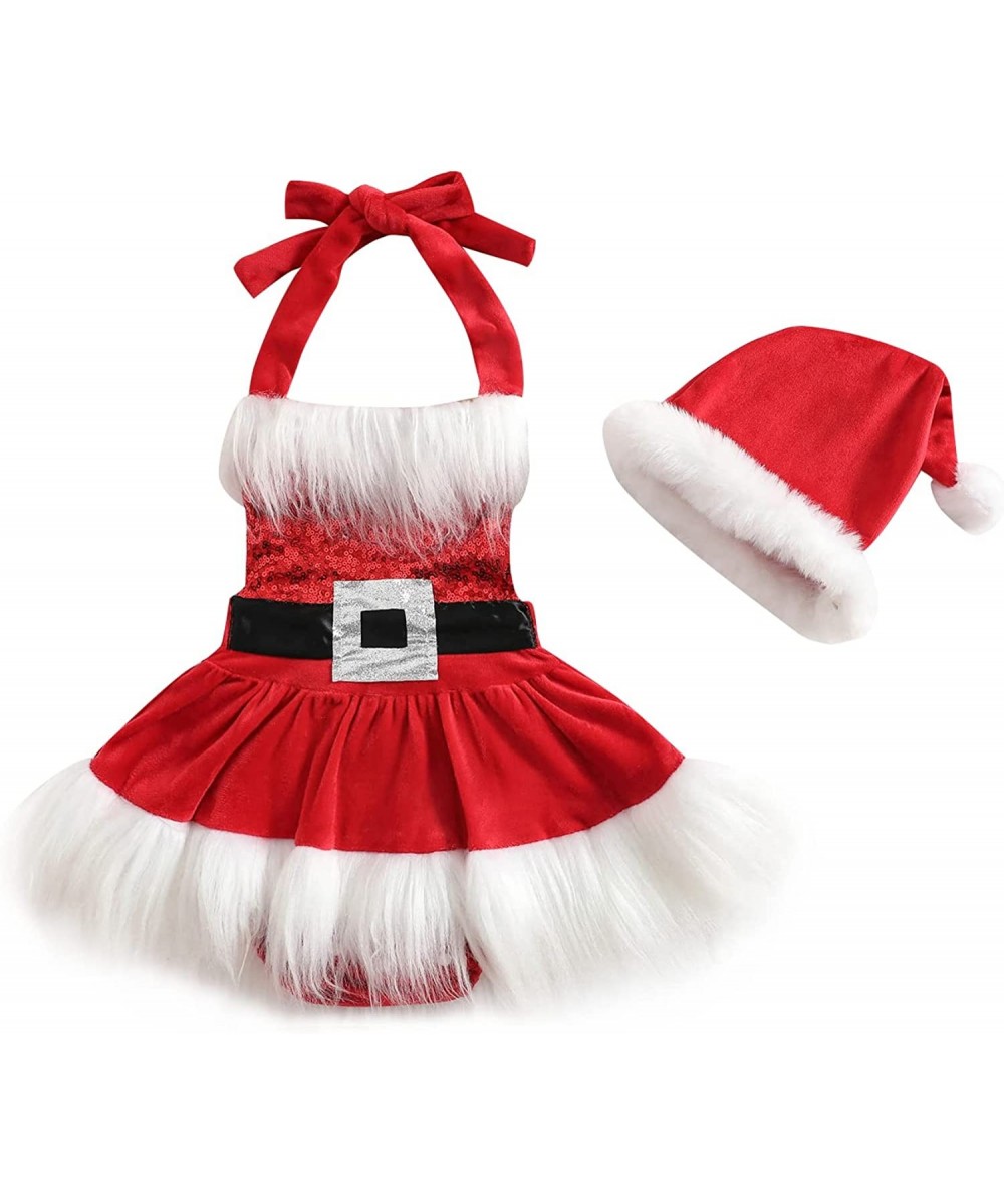 Toddler Baby Girls Christmas Onesie Velvet Halter Furry Romper Dress and Santa Hat Baby Christmas Costume $21.08 - Kids' Cost...