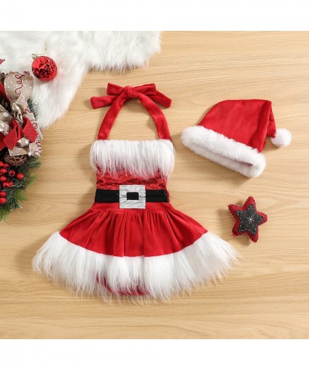 Toddler Baby Girls Christmas Onesie Velvet Halter Furry Romper Dress and Santa Hat Baby Christmas Costume $21.08 - Kids' Cost...