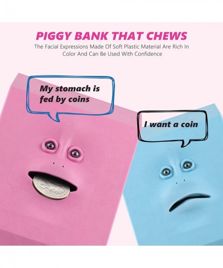 Face Bank Coin Eating Savings Bank Blue Coin Money Box Piggy Banks for Kids Battery Operated (Blind Box - Color) $37.89 - Kid...