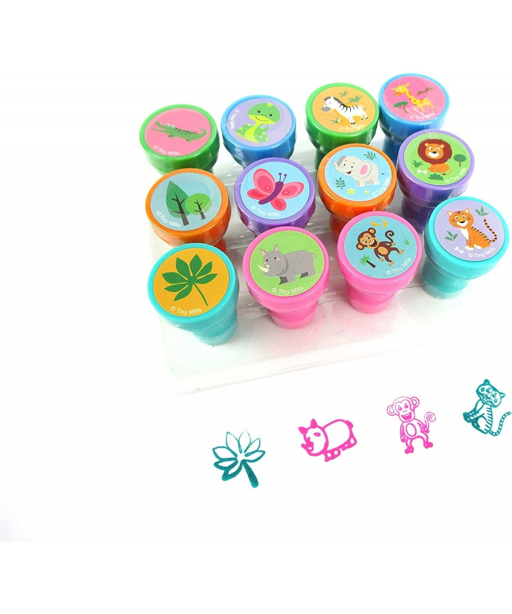 12 Pcs Safari Jungle Animals Stamp Kit for Kids Self Inking Stamps Gift Jungle Book Party Favor Bag Stuffer Teacher Stamps $1...