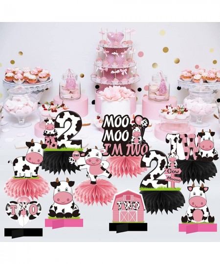 Holy Cow Im Two Birthday Decorations for Girl Pink Cow 2nd Birthday Honeycomb Centerpiece Party Supplies Moo Moo I'm Two Cow ...