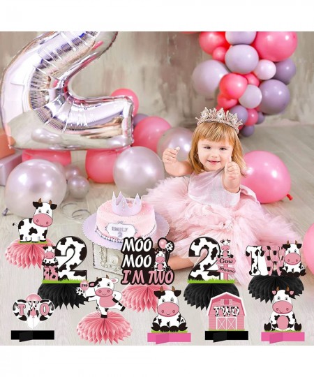 Holy Cow Im Two Birthday Decorations for Girl Pink Cow 2nd Birthday Honeycomb Centerpiece Party Supplies Moo Moo I'm Two Cow ...