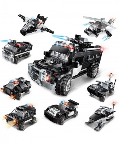 City Police SWAT Building Block Set - 8 in 1 Black Armored SWAT Vehicles with Cop Cars Helicopter Motorbike Best Roleplay STE...