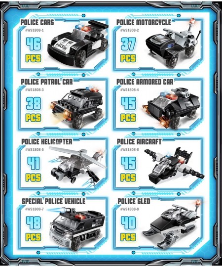 City Police SWAT Building Block Set - 8 in 1 Black Armored SWAT Vehicles with Cop Cars Helicopter Motorbike Best Roleplay STE...