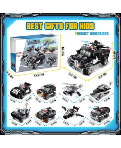 City Police SWAT Building Block Set - 8 in 1 Black Armored SWAT Vehicles with Cop Cars Helicopter Motorbike Best Roleplay STE...