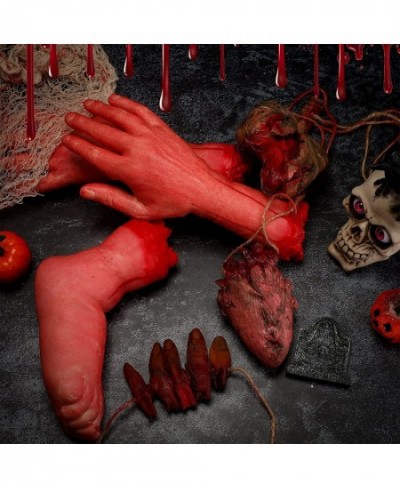 6 Pcs Fake Human Dead Body Parts Halloween Decorations Fake Hand Halloween Props Fake Foot Finger Heart Fake Lung Haunted Hou...