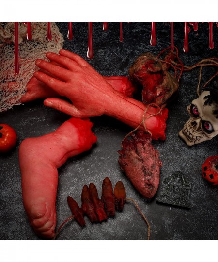 6 Pcs Fake Human Dead Body Parts Halloween Decorations Fake Hand Halloween Props Fake Foot Finger Heart Fake Lung Haunted Hou...