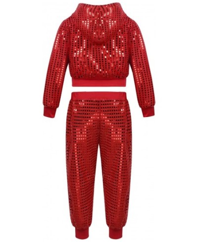 Girls Boy's Hip-hop Jazz Performance Costume Street Dance Outfits Sequins Jacket Coat Hooded Tops Pants Set $21.85 - Kids' Co...