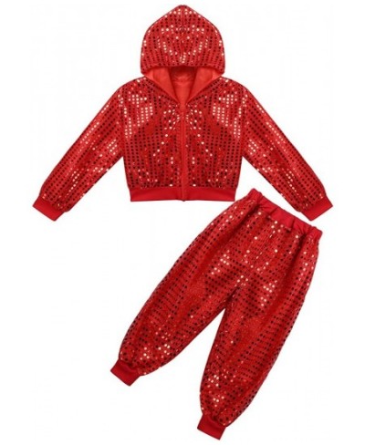 Girls Boy's Hip-hop Jazz Performance Costume Street Dance Outfits Sequins Jacket Coat Hooded Tops Pants Set $21.85 - Kids' Co...