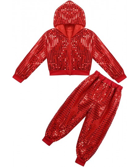 Girls Boy's Hip-hop Jazz Performance Costume Street Dance Outfits Sequins Jacket Coat Hooded Tops Pants Set $21.85 - Kids' Co...