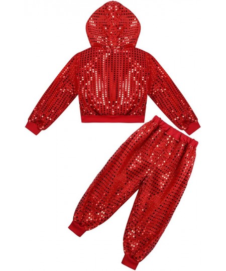 Girls Boy's Hip-hop Jazz Performance Costume Street Dance Outfits Sequins Jacket Coat Hooded Tops Pants Set $21.85 - Kids' Co...