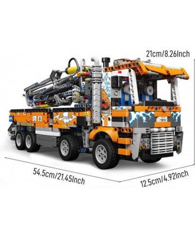 19014 Technology Pneumatic Concrete Pump Truck Building Kit Multicolor Engineering Telescopic Crane Toys with Pneumatic 2106 ...