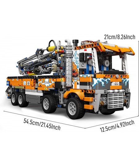 19014 Technology Pneumatic Concrete Pump Truck Building Kit Multicolor Engineering Telescopic Crane Toys with Pneumatic 2106 ...