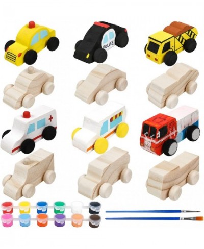 12 Pieces Unfinished Wooden Cars Wood DIY Car Toys Wood Crafts Painting Crafts Kit for Student Easy Woodworking Set Family Ac...