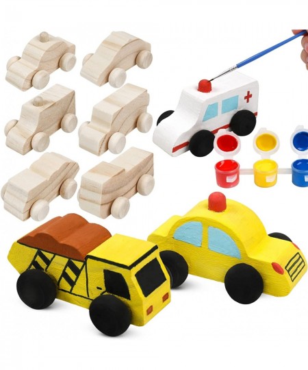 12 Pieces Unfinished Wooden Cars Wood DIY Car Toys Wood Crafts Painting Crafts Kit for Student Easy Woodworking Set Family Ac...