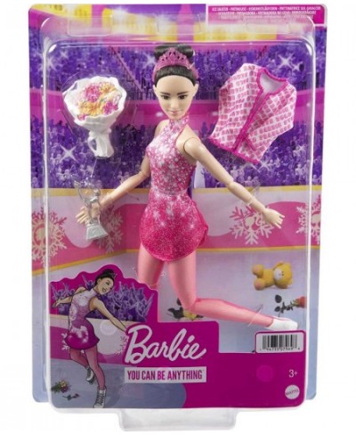 Winter Sports Ice Skater Brunette Doll (12 Inches) with Pink Dress Jacket Rose Bouquet & Trophy Great Gift for Ages 3 and Up ...