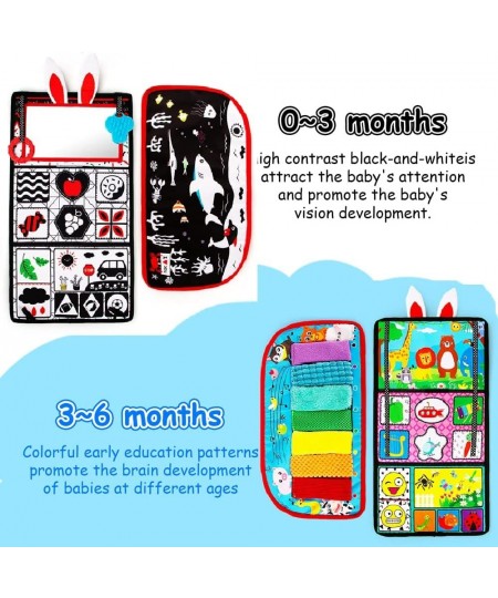 Tummy Time Mirror Toy & Play Activity Cinrkle Mat Black and White High Contrast Baby Newbron Toys 0 3 6 Months Brain Developm...