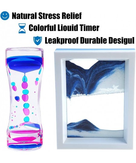 Liquid Motion Bubbler Timer and Moving Sand Art Picture 2 Pack Colorful Hourglass Liquid Bubbler Art Toys Activity Calm Relax...