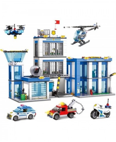 City Police Station Building Blocks Sets City Police Prison Kits with Police Car Helicopter Motorcycle Trailer and Drone Toy ...