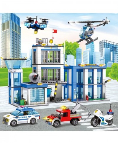 City Police Station Building Blocks Sets City Police Prison Kits with Police Car Helicopter Motorcycle Trailer and Drone Toy ...