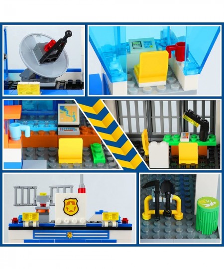 City Police Station Building Blocks Sets City Police Prison Kits with Police Car Helicopter Motorcycle Trailer and Drone Toy ...