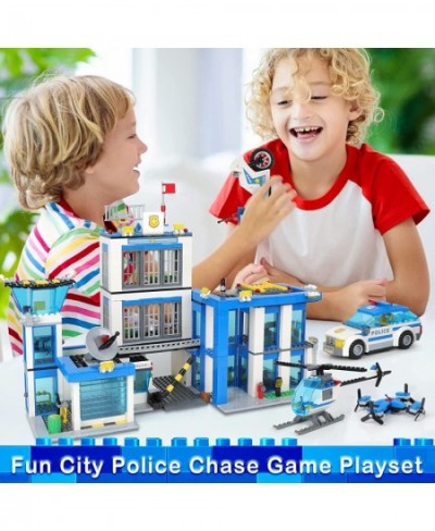 City Police Station Building Blocks Sets City Police Prison Kits with Police Car Helicopter Motorcycle Trailer and Drone Toy ...