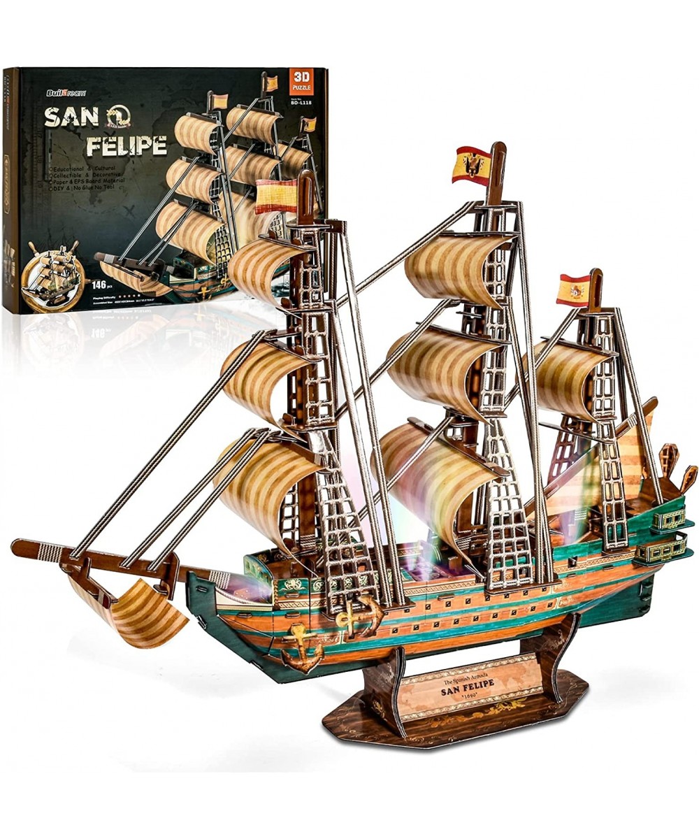 3D Puzzle San Felipe Invincible Battleship LED Model Ship Kit for Adults to Build Difficult Watercraft Family Puzzle Exquisit...