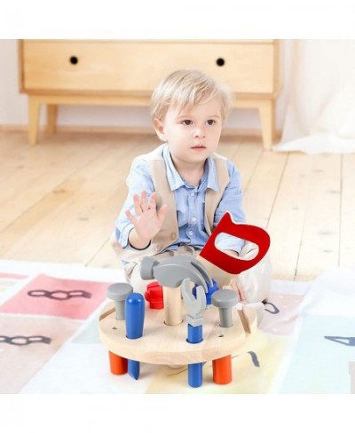 Wooden Tool Kit for Kids 9 Pieces Kids Tool Set Wooden Tool Bench Toy Pretend Play Construction Tool Accessories with a Tool ...