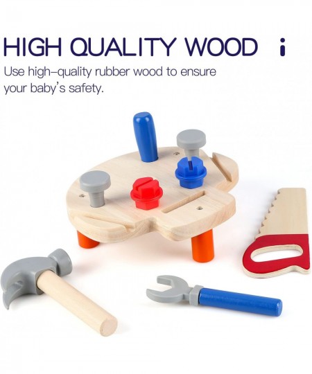 Wooden Tool Kit for Kids 9 Pieces Kids Tool Set Wooden Tool Bench Toy Pretend Play Construction Tool Accessories with a Tool ...