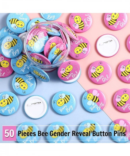 50 Pieces Bee Gender Reveal Button Pins Team Boy Girl or Both Buttons Pins Badges kit Bee Theme Gender Reveal Party Favors in...