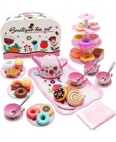 44PCS Tea Set for Little Girls Princess Tea Time Toys Playset- Teapot Dishes Dessert & Carrying Case Kitchen Pretend Play Tin...