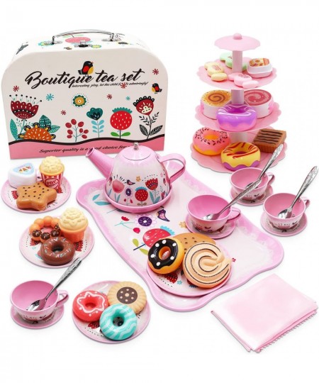 44PCS Tea Set for Little Girls Princess Tea Time Toys Playset- Teapot Dishes Dessert & Carrying Case Kitchen Pretend Play Tin...