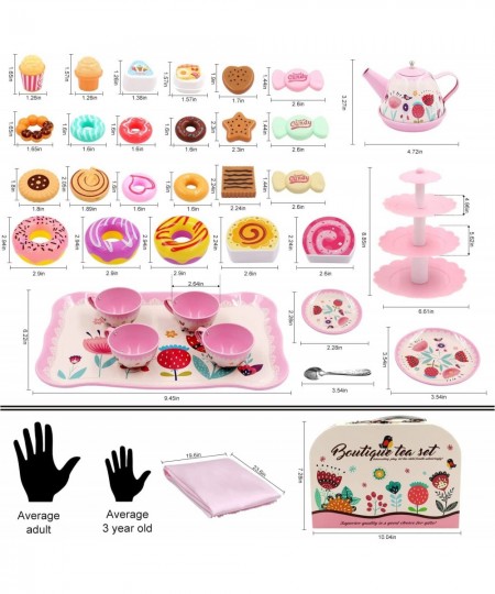 44PCS Tea Set for Little Girls Princess Tea Time Toys Playset- Teapot Dishes Dessert & Carrying Case Kitchen Pretend Play Tin...