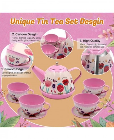 44PCS Tea Set for Little Girls Princess Tea Time Toys Playset- Teapot Dishes Dessert & Carrying Case Kitchen Pretend Play Tin...