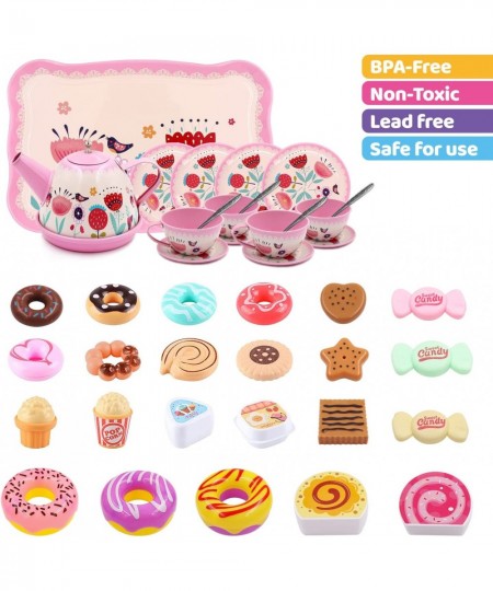 44PCS Tea Set for Little Girls Princess Tea Time Toys Playset- Teapot Dishes Dessert & Carrying Case Kitchen Pretend Play Tin...